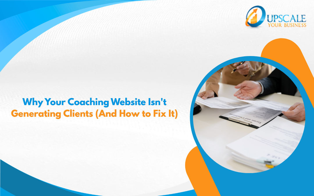A professional coach reviewing an underperforming website on a laptop, illustrating coaching website conversion optimization tips.